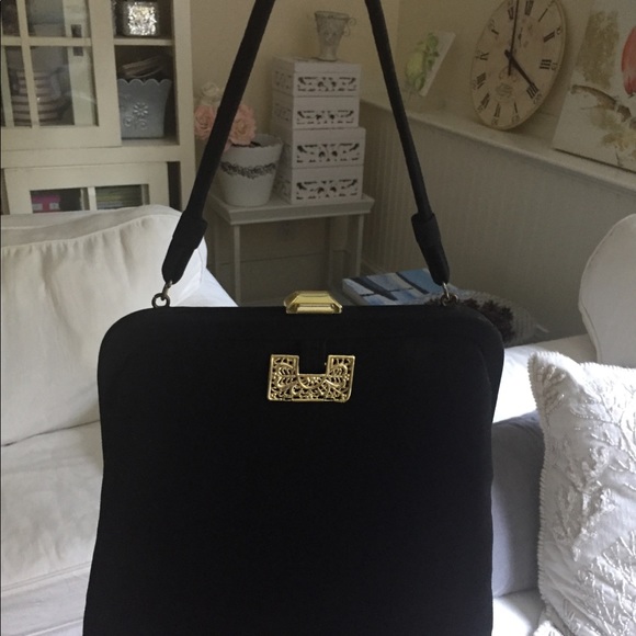 Pretty VINTAGE BLACK FABRIC Wedding/evening bag - Picture 10 of 10